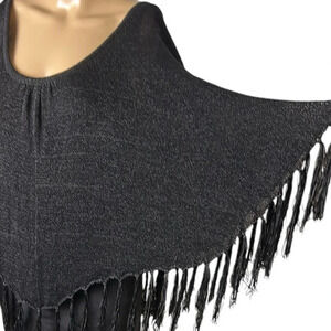 VTG KOKOMO. poncho sweater ,fringes,sheer,loose knit,PTP 16” to  23”,one size